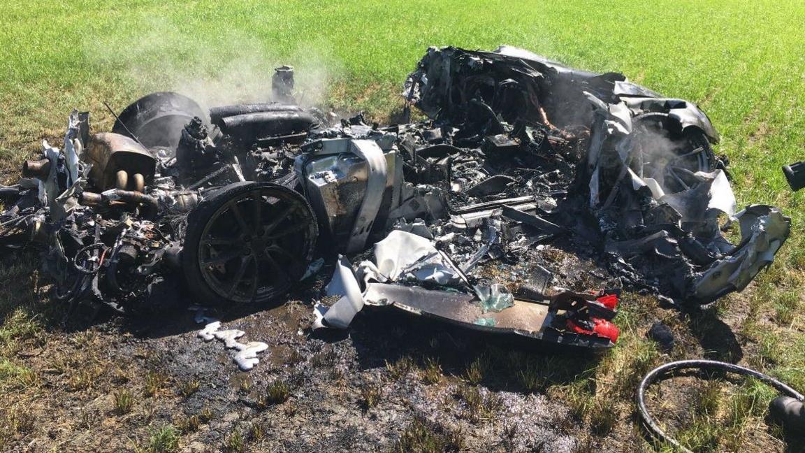 The Ferrari burst into flames