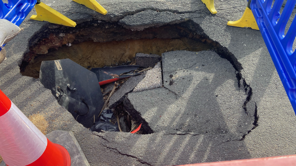 A pothole in Cooden Drive, Bexhill