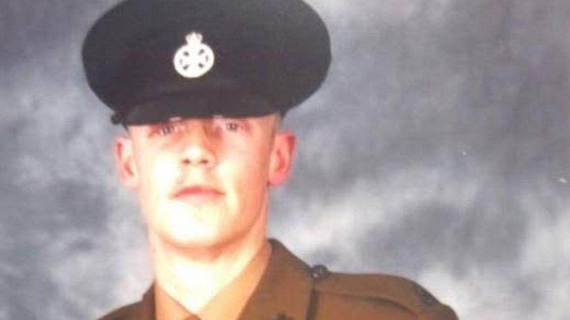 Lee Kervin in his Royal Green Jackets uniform and cap