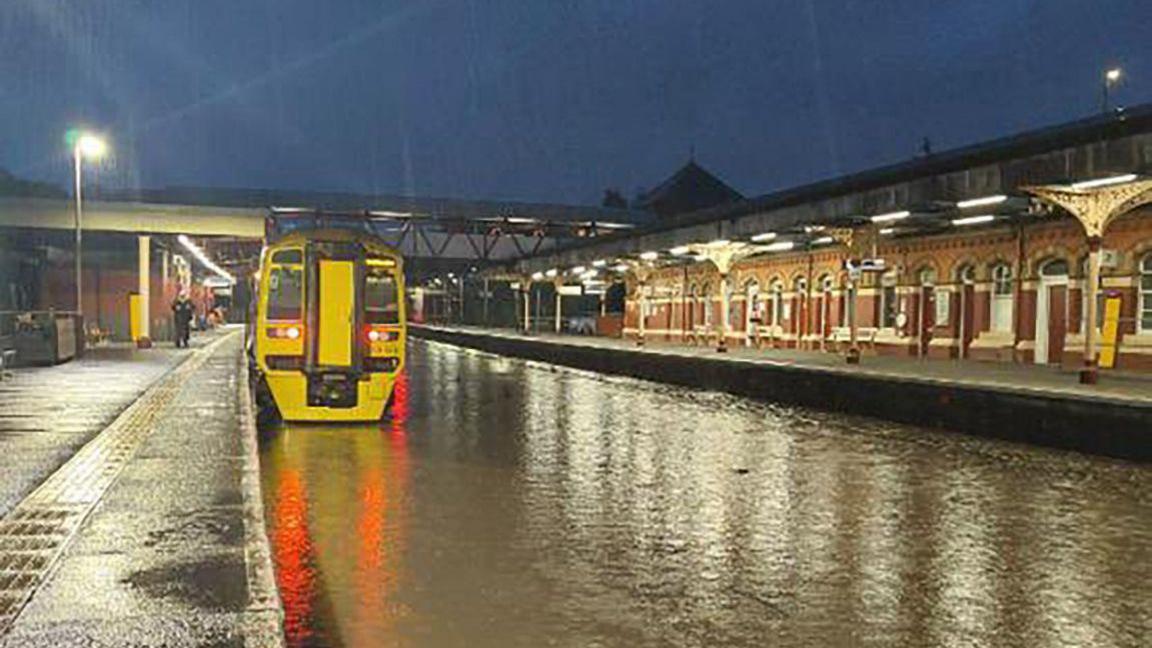  Flooding at Wellington station in Shropshire