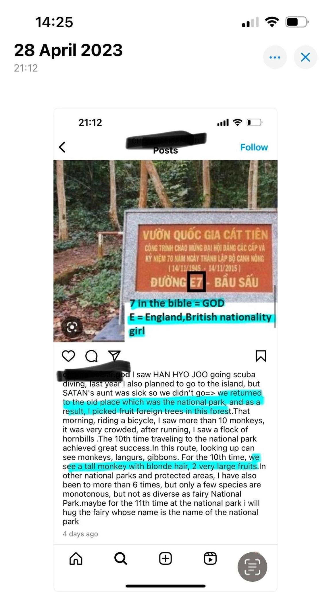 A screenshot of a social media post showing a picture of a sign in Vietnamese