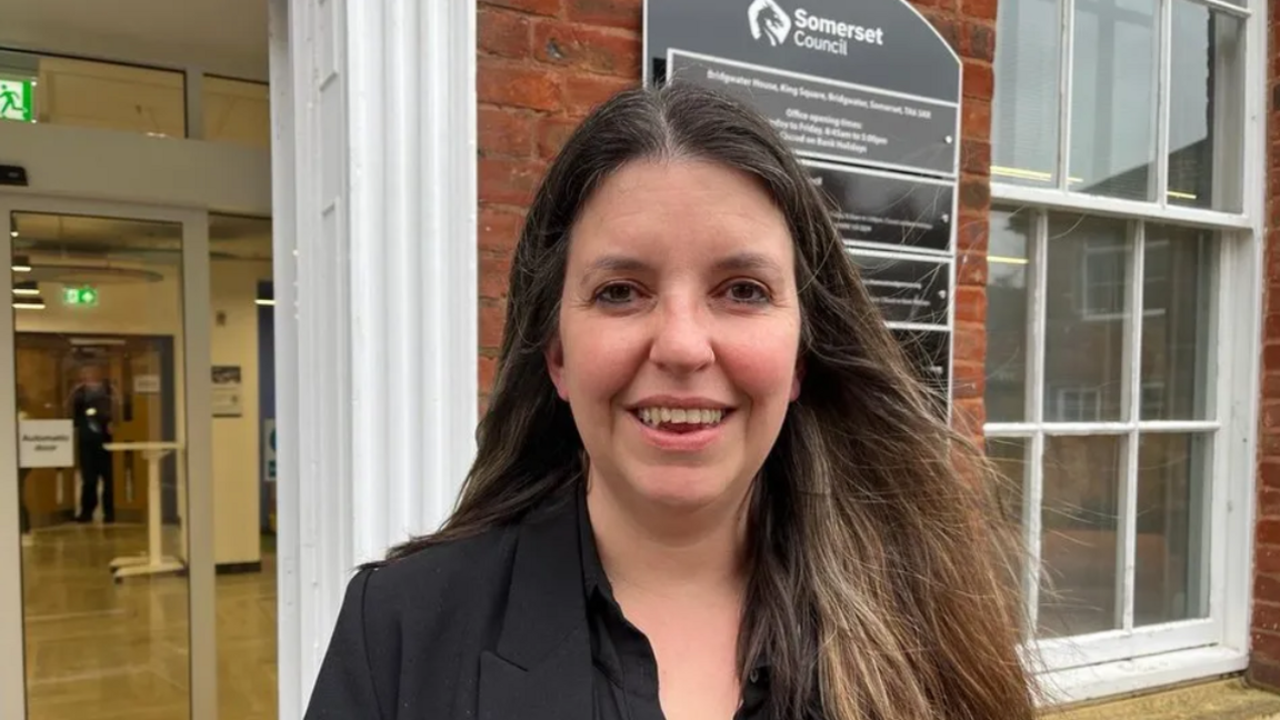 Cllr Frederica Smith-Roberts outside Somerset Council offices 