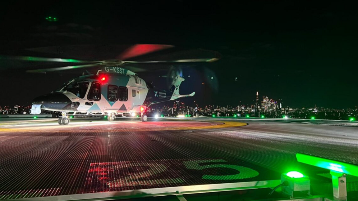 The KSS helicopter on the helipad at Kings College Hospital