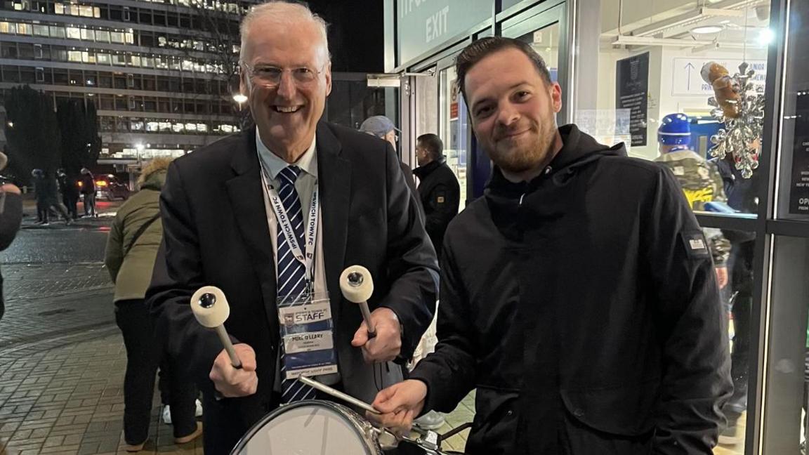 Nathan Parris with Michael O'Leary the chairman of Ipswich Town Football Club 