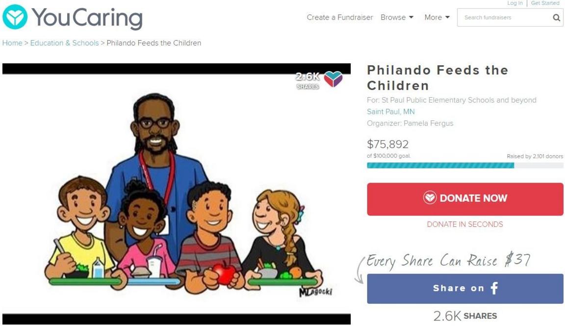 Screengrab of the online fundraising campaign honouring Castile