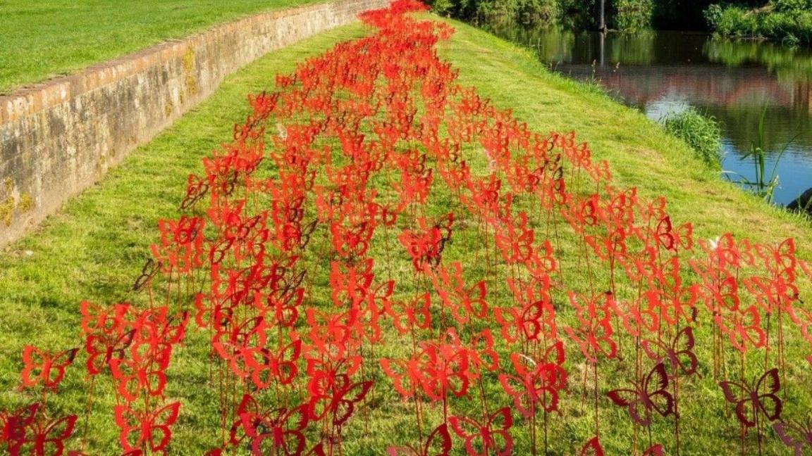 Red metal butterflies