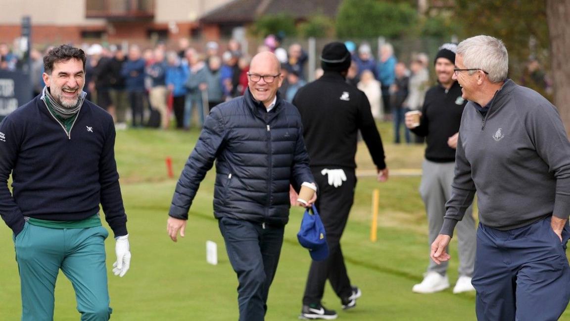 Yasir Al-Rumayyan, governor of Saudi Arabia's Public Investment Fund (left), DP World Tour chief Guy Kinnings (centre) and PGA Tour commissioner Jay Monahan (right) were all at last week's Dunhill Links Championship in Scotland