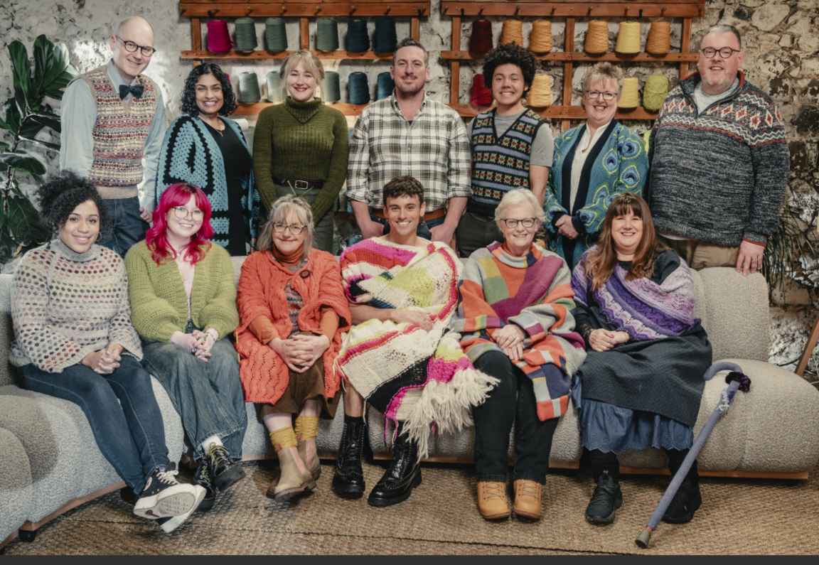 Host Tom Daley alongside the 10 knitters taking part
