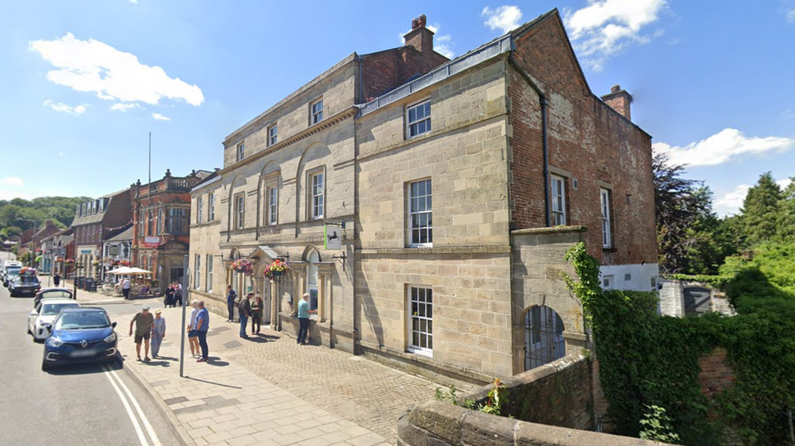 Bank building in busy street