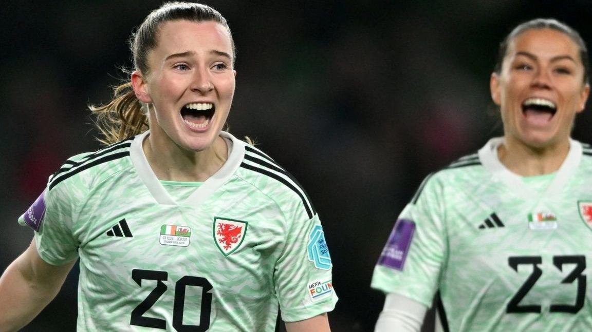 Carrie Jones (L) celebrates in Dublin