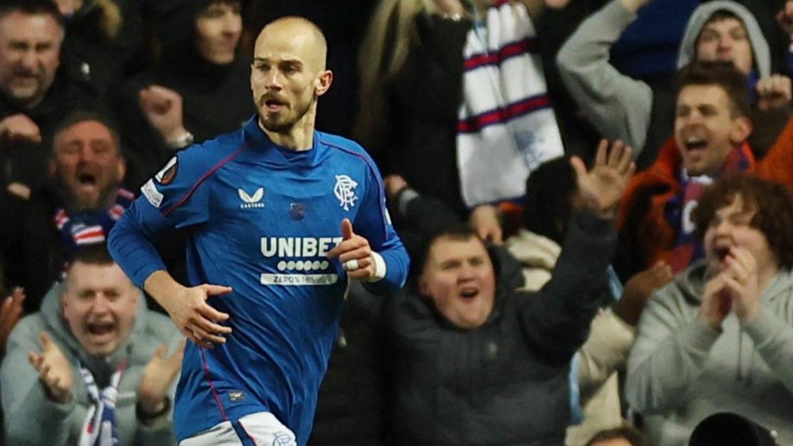 Vaclav Cerny celebrates scoring for Rangers