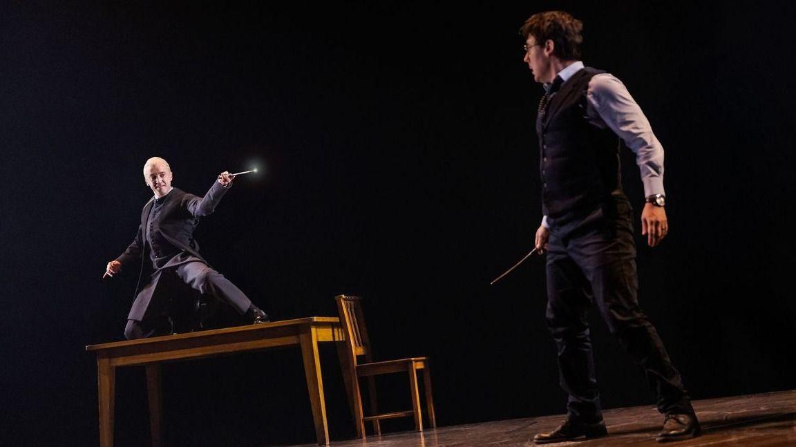 Tom Felton on the left as Draco Malfoy and John Skelley as Harry Potter.