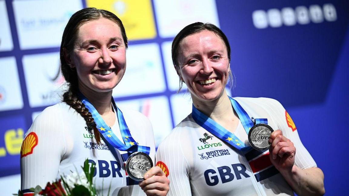 Katie Archibald and Anna Morris win silver in the madison at the 2026 UEC Elite Track European Championships.
