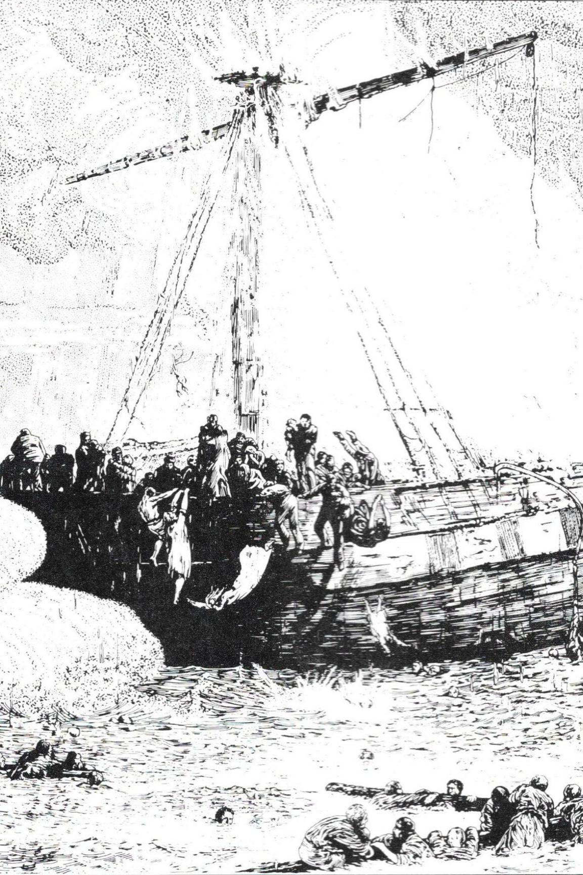 Black and white drawing from details given by Henry MacDonald, the Second Officer