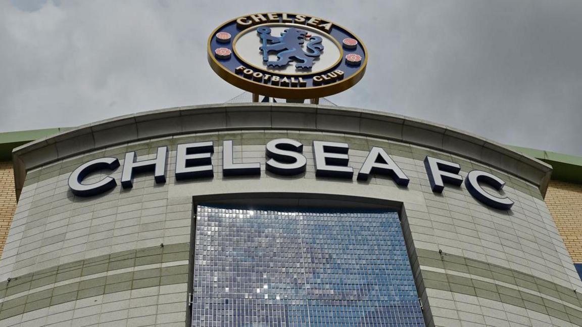 General view of Chelsea sign at Stamford Bridge