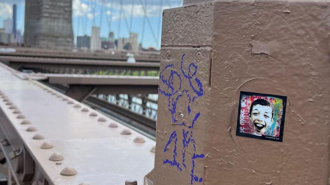 Bob's sticker on Brooklyn Bridge in New York