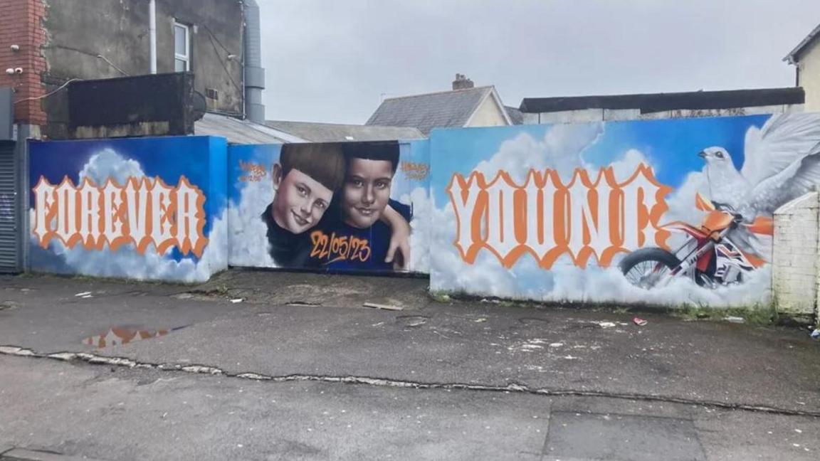 Mural in Ely of Kyrees Sullivan, 16, and Harvey Evans, 15 