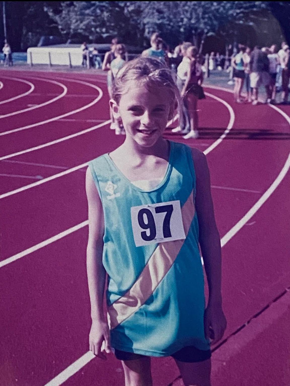 A 10-year-old Georgia Hunter Bell before her first track race over 800m 