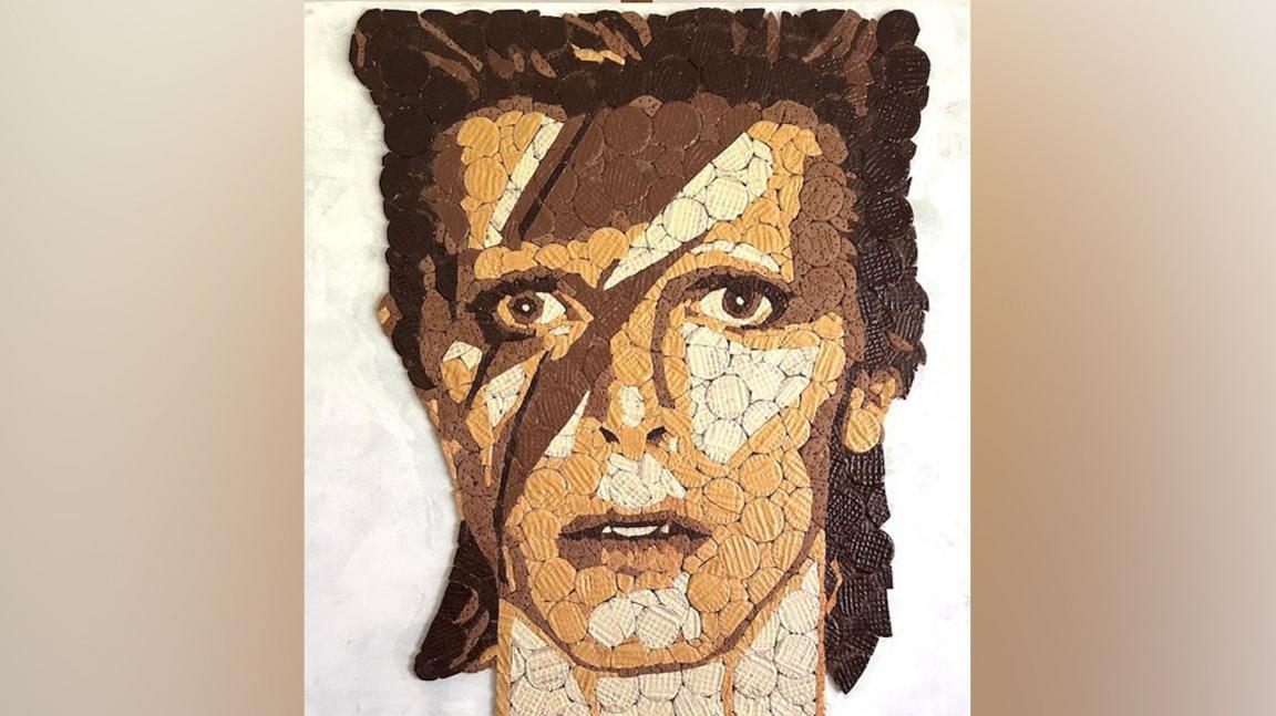 David Bowie made of digestive biscuits in a mosaic