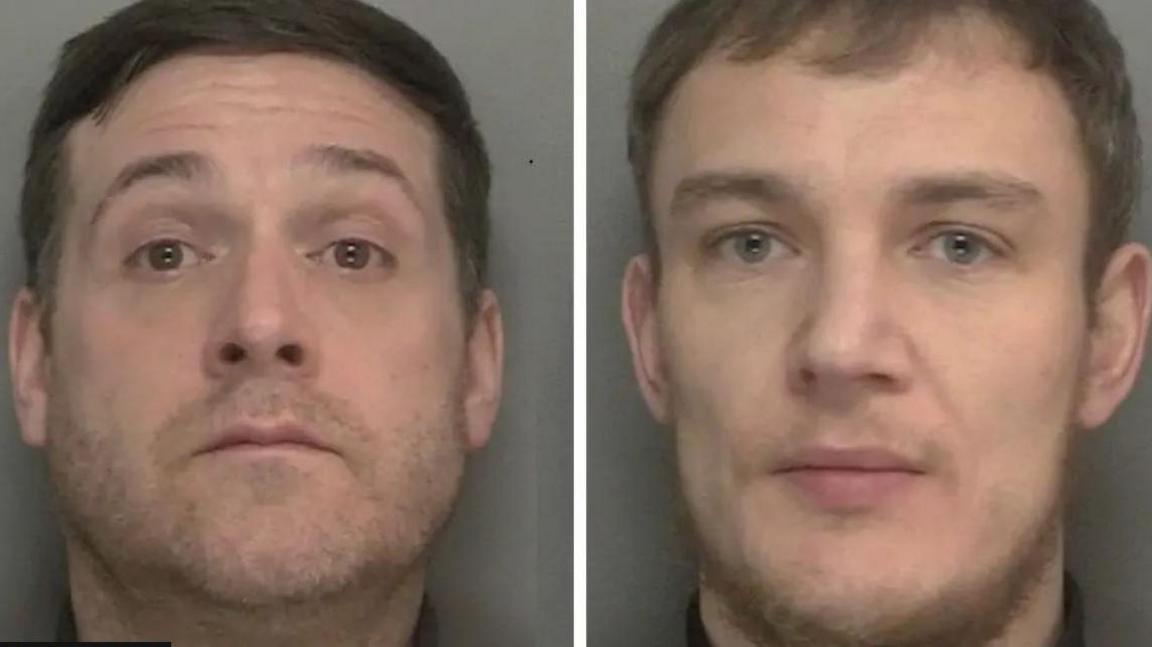 A composite image of the mugshots of James Witham and Joseph Peers. Both men are staring straight at the camera with no expression on their faces