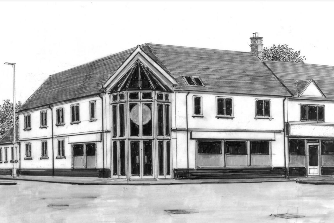 A black and white sketch of the proposed redevelopment