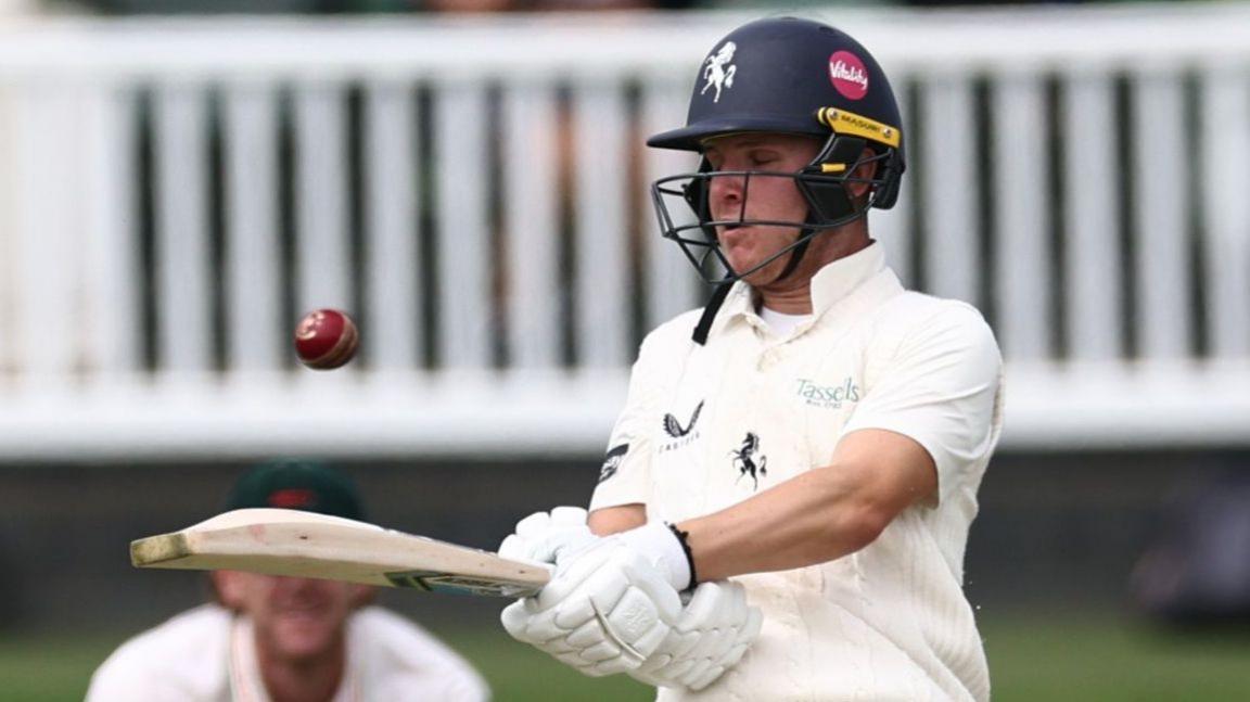  Kent batter Jaydn Denly plays a shot