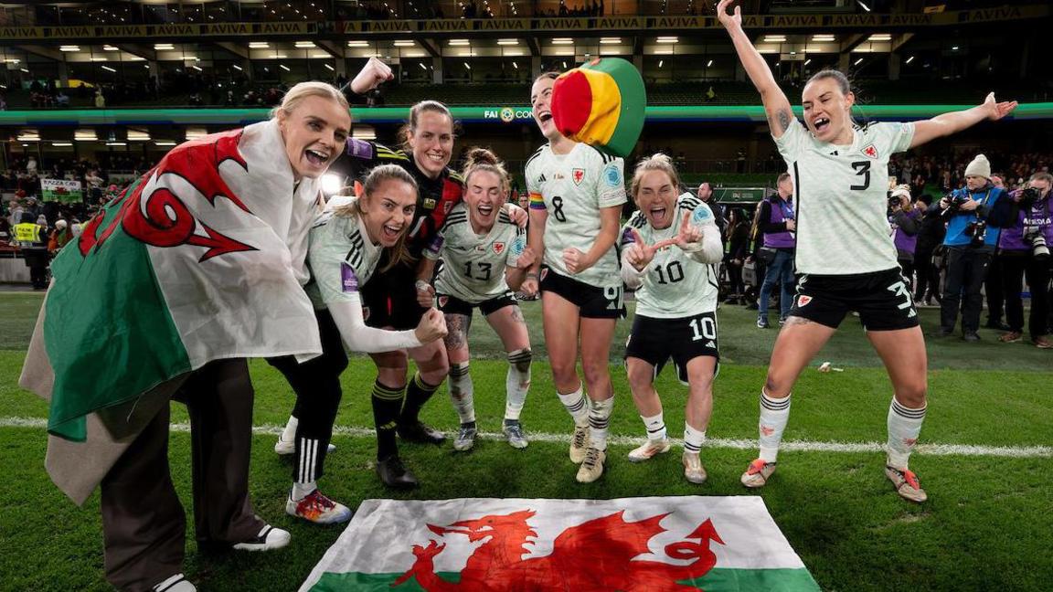 Wales celebrate their win in Dublin