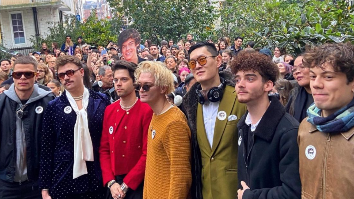 Seven men at a Harry Styles lookalike competition in London 