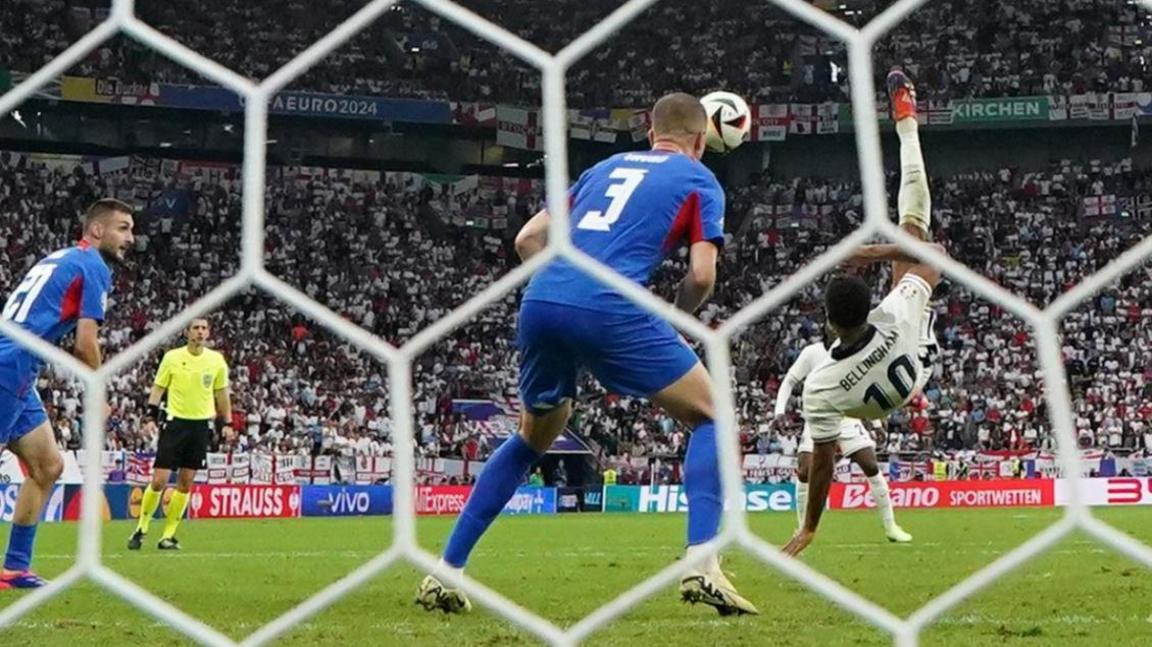 Jude Bellingham scores for England against Slovakia at Euro 24