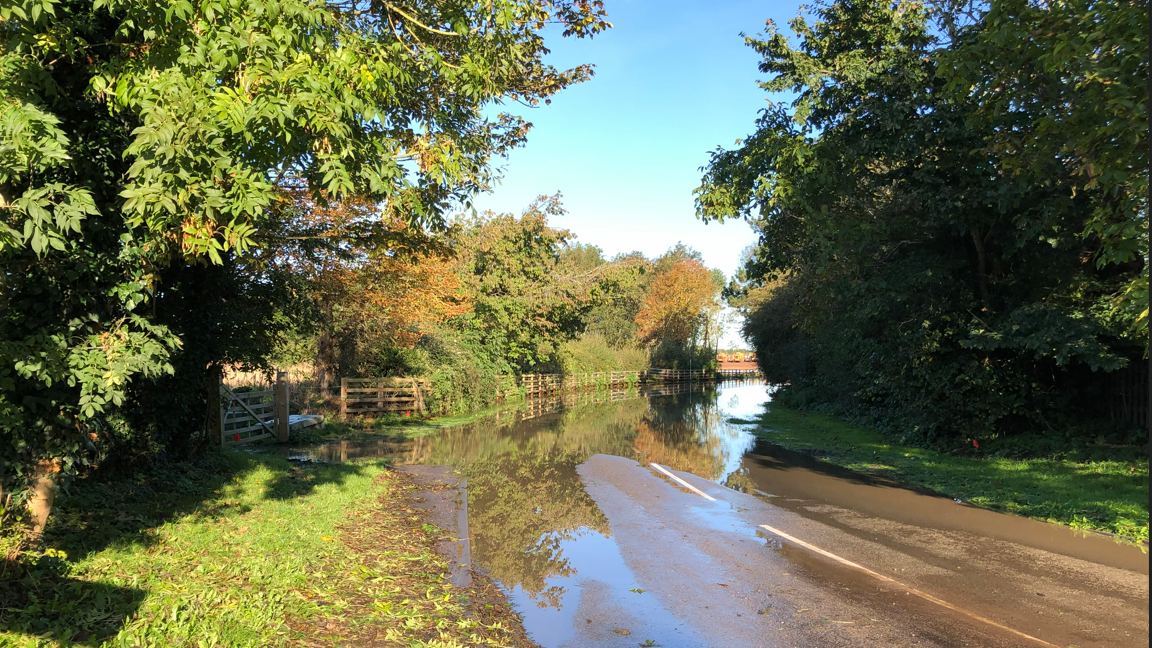 Flooded road in Hawton