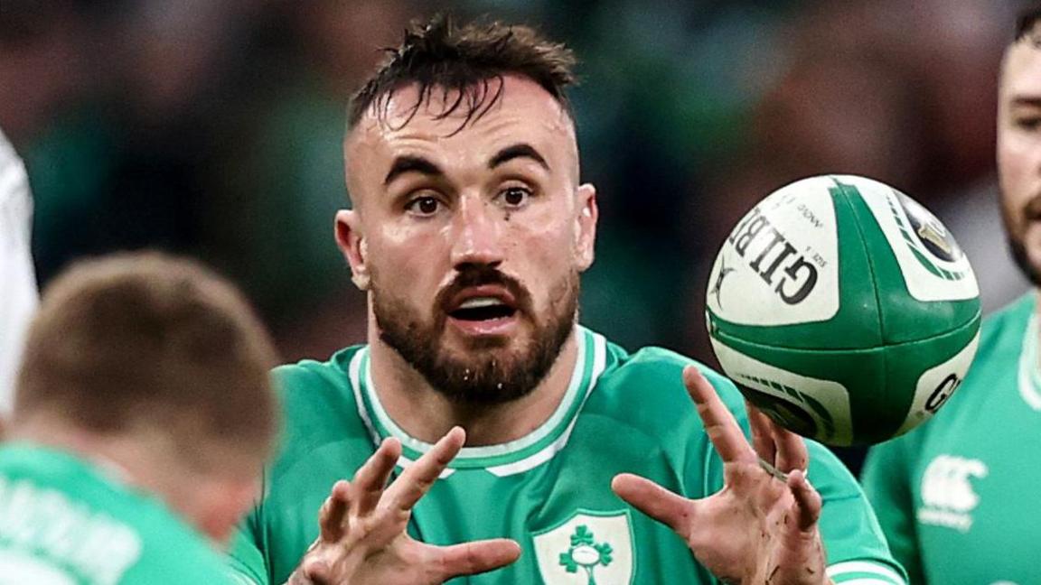 Ronan Kelleher receives the ball against Scotland at the Aviva Stadium