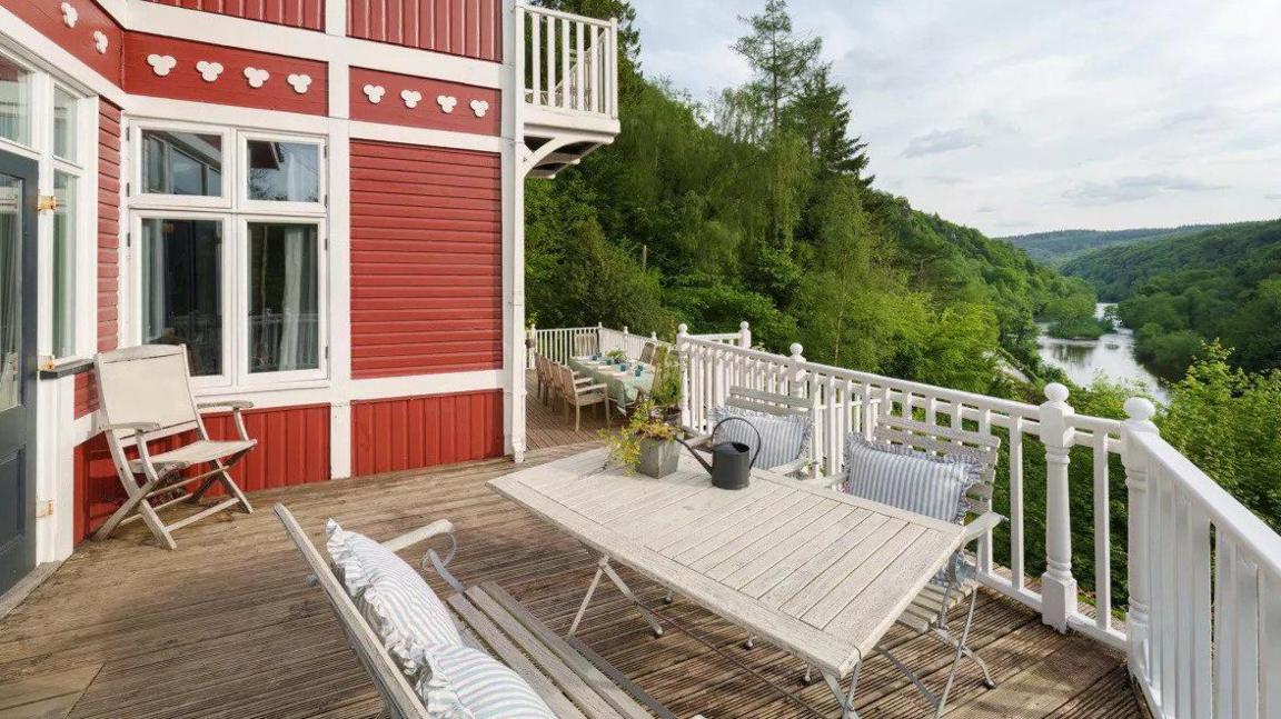 The deck outside the home overlooking the River Wye