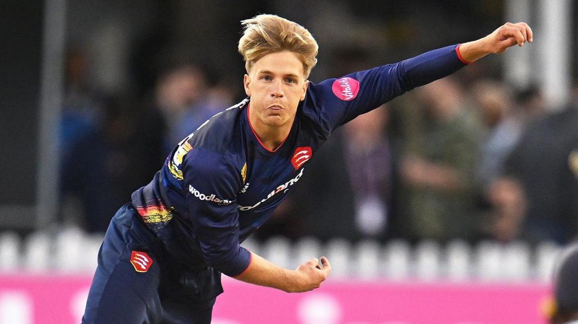 England Under-19 international Luc Benkenstein bowling in a T20 Blast game against Glamorgan 