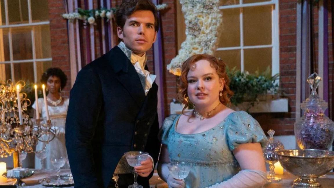 Luke Newton and Nicola Coughlan in season three of Bridgerton