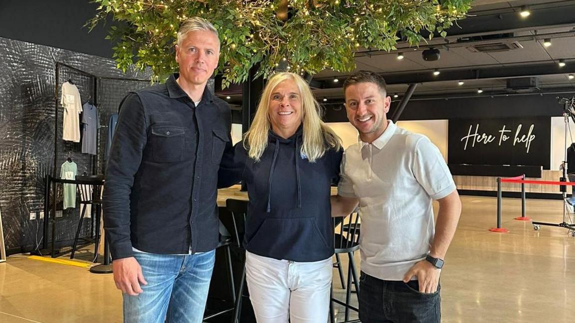 Former Leeds United footballer Leigh Bromby, KidsOut chief executive Sara Williams and Harrogate Town captain Josh Falkingham