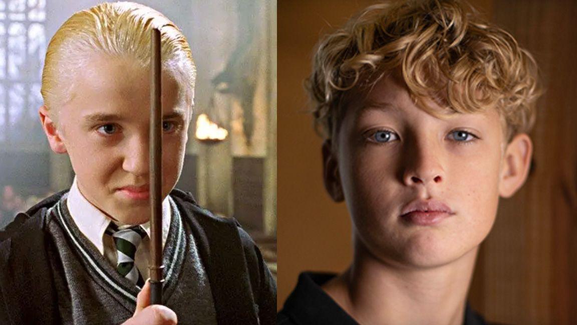 Draco Malfoy in the original film - Tom Felton and new actor Lox Pratt