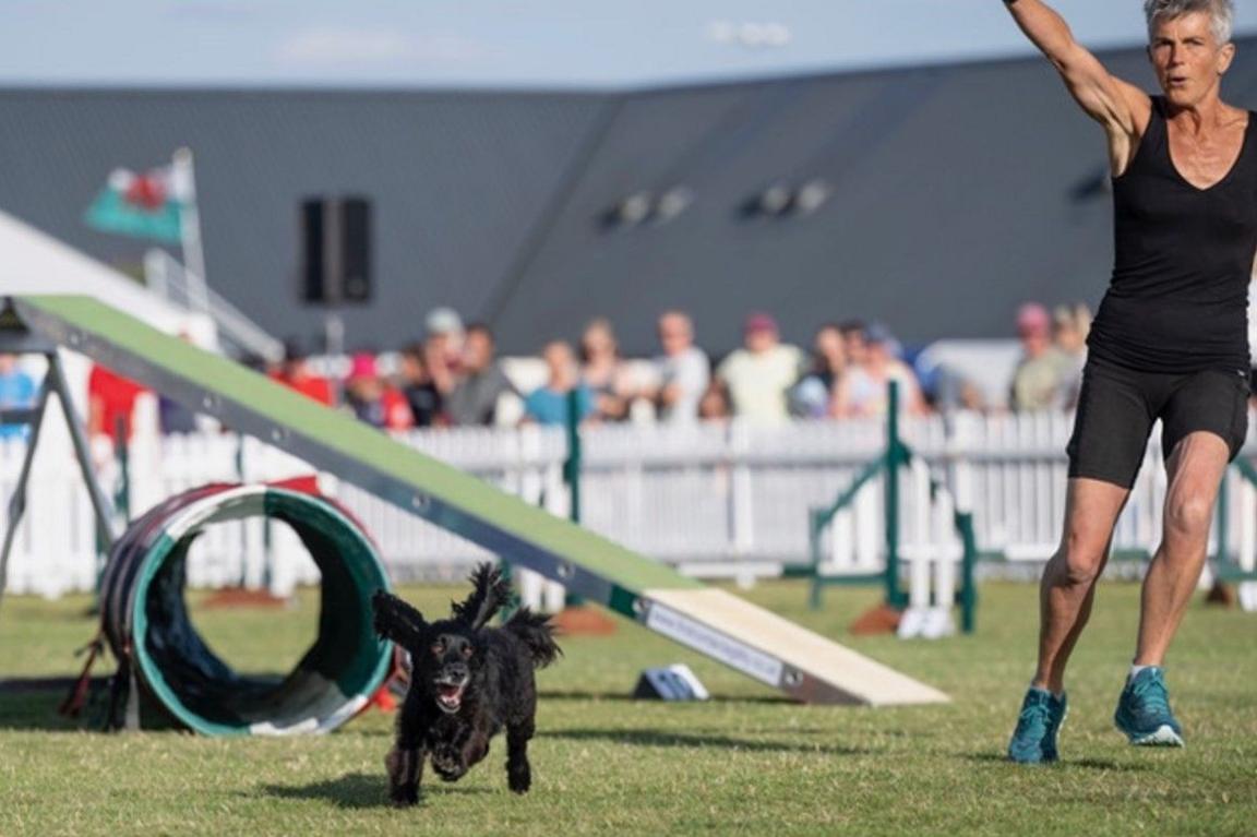 Kima in competition running towards the camera. A plank is behind her, with one end on the ground. Spectators are blurred in the background behind a white fence. 