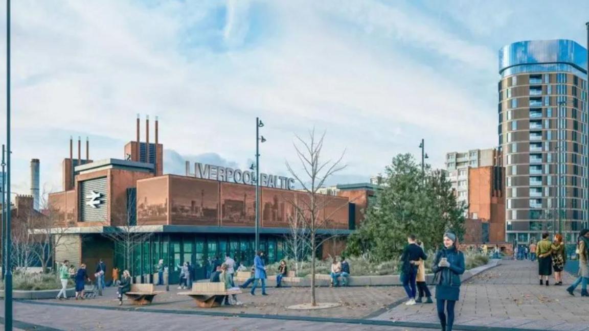 A CGI image showing plans for the Liverpool Baltic train station.