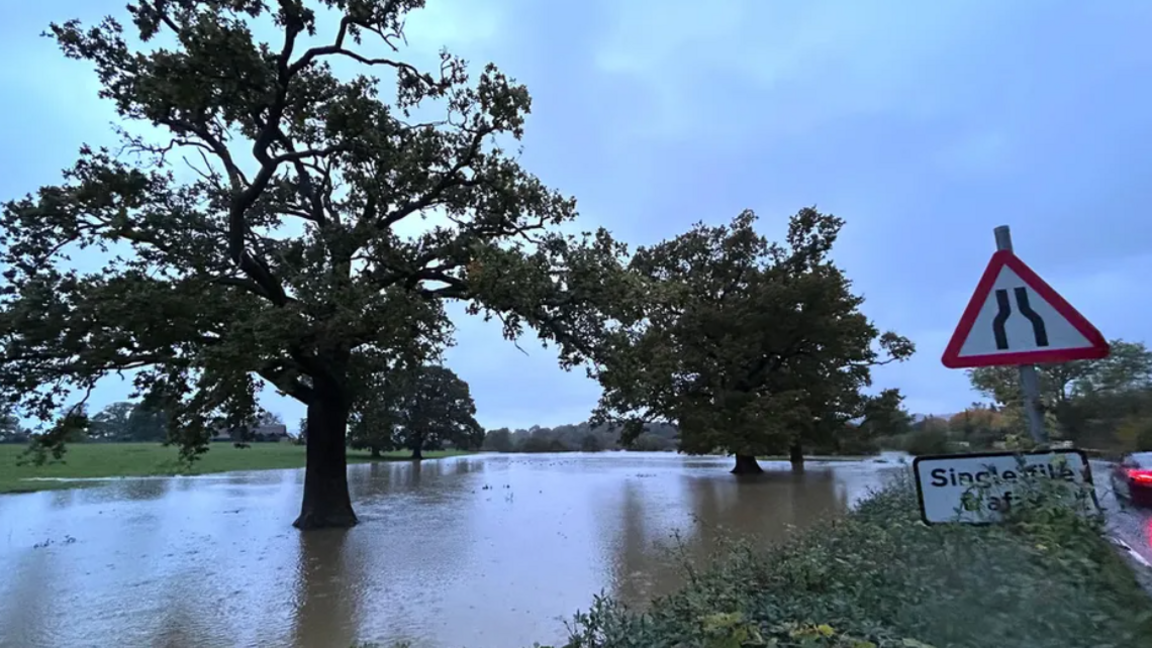 Flooding in Surrey caused by Storm Ciaran