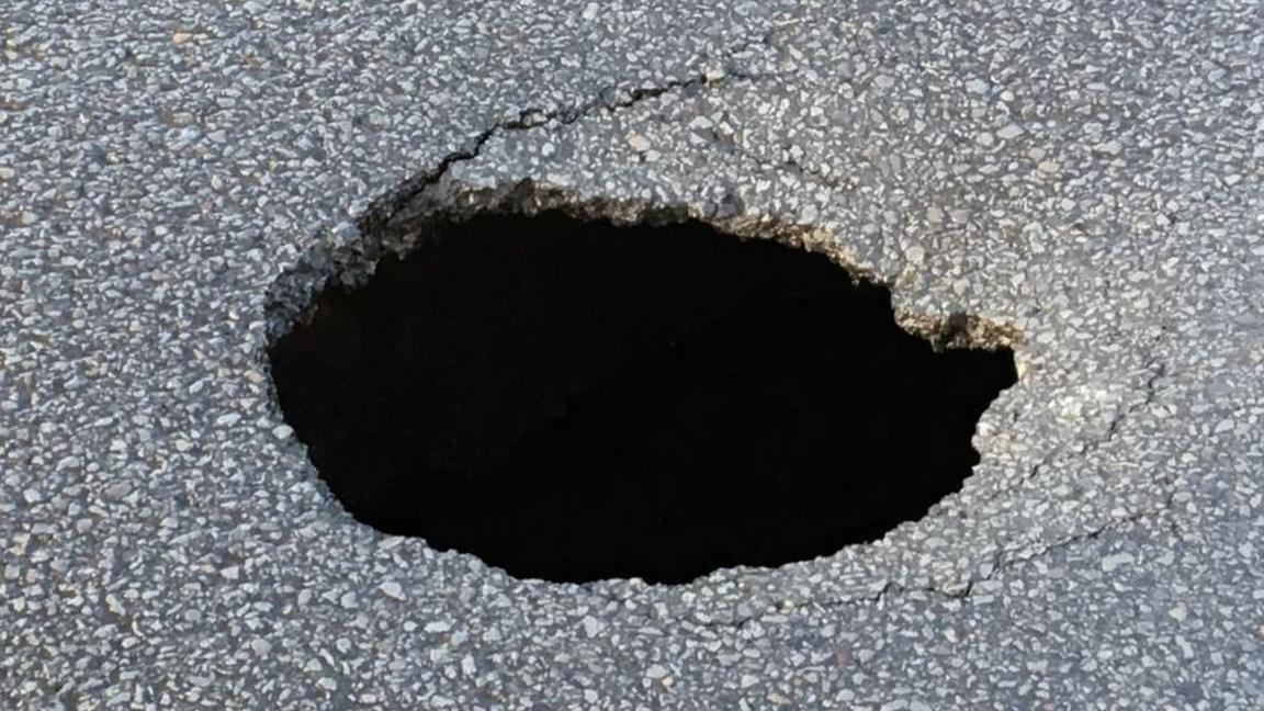 Sinkhole on Cimla Road, Neath