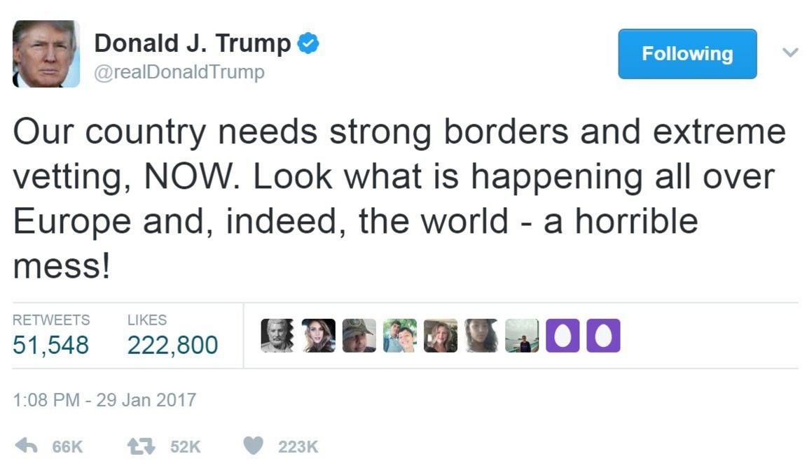 Screengrab of tweet by President Trump