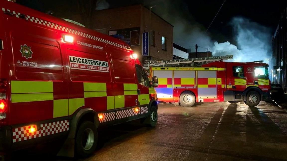 Fire at a warehouse in Burnmoor Street, Leicester