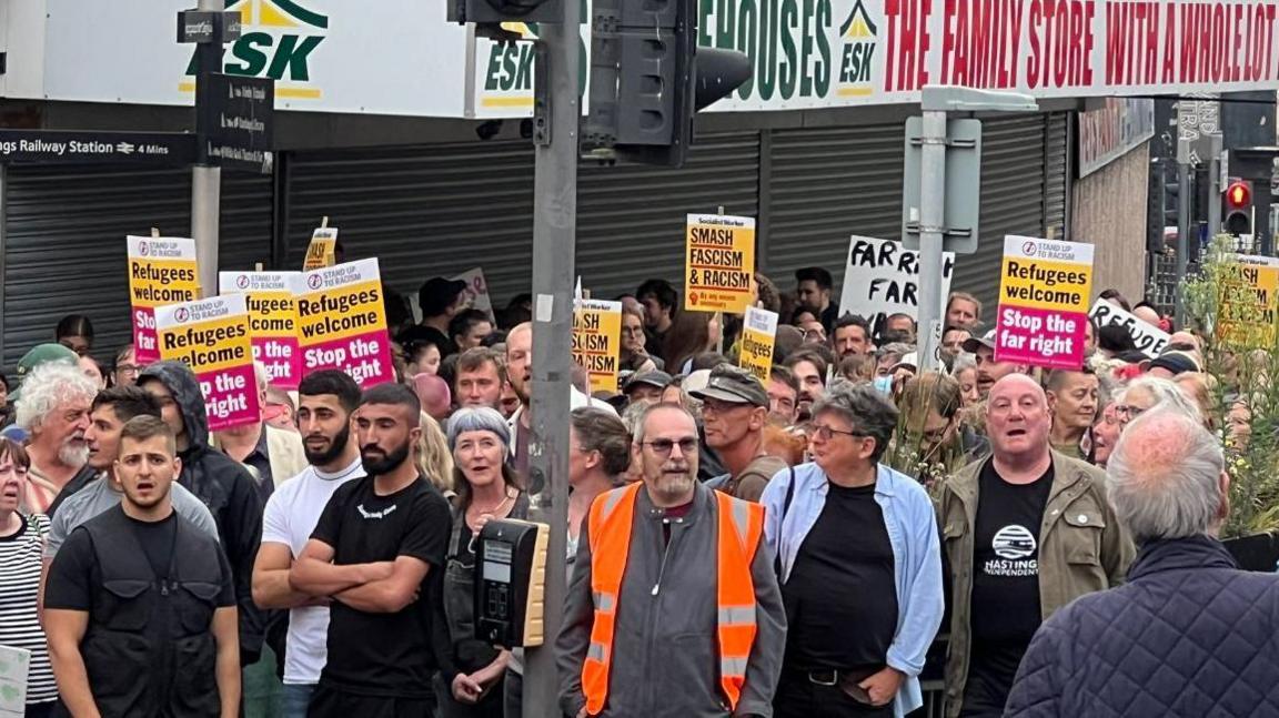 Anti-racism protesters in Hastings on Wednesday