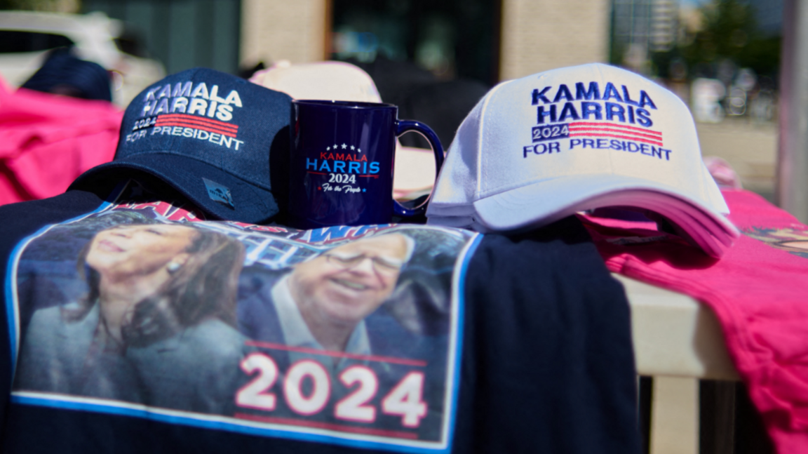 Campaign merchandise for Democrat presidential nominee Kamala Harris