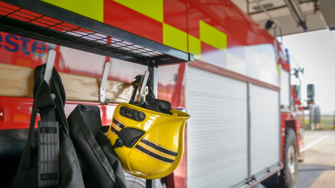 Fire fighting equipment and a fire engine.