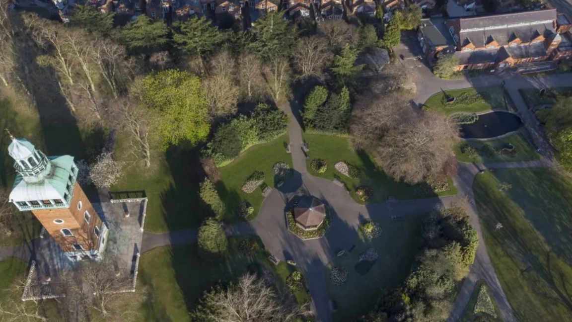 An overhead shot of Queen's Park in Loughborough