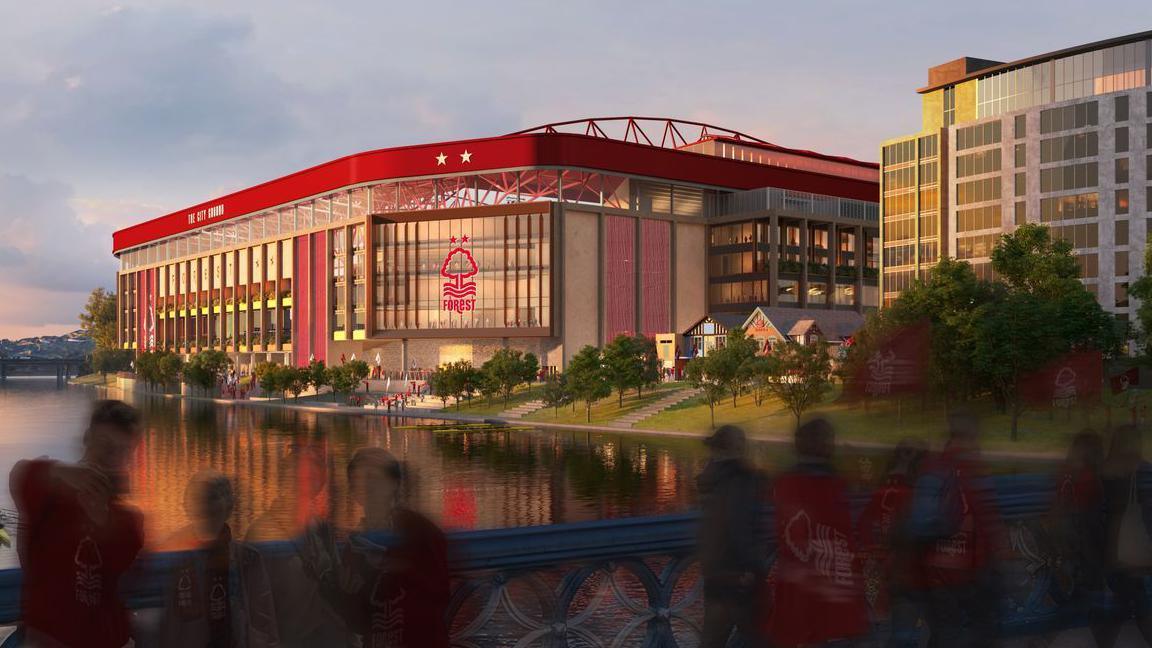 Computer generated image showing how Nottingham Forest's City Ground might look following redevelopment. 