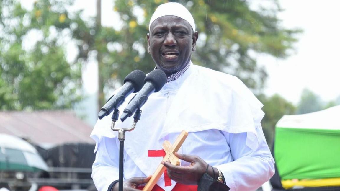 William Ruto attending a service at African Church of the Holy Spirit in western Kenyan in 2021 