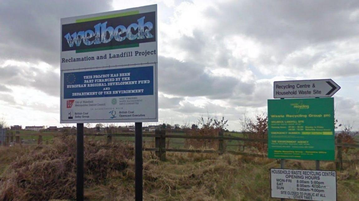 A sign marking Welbeck reclamation and landfill project.