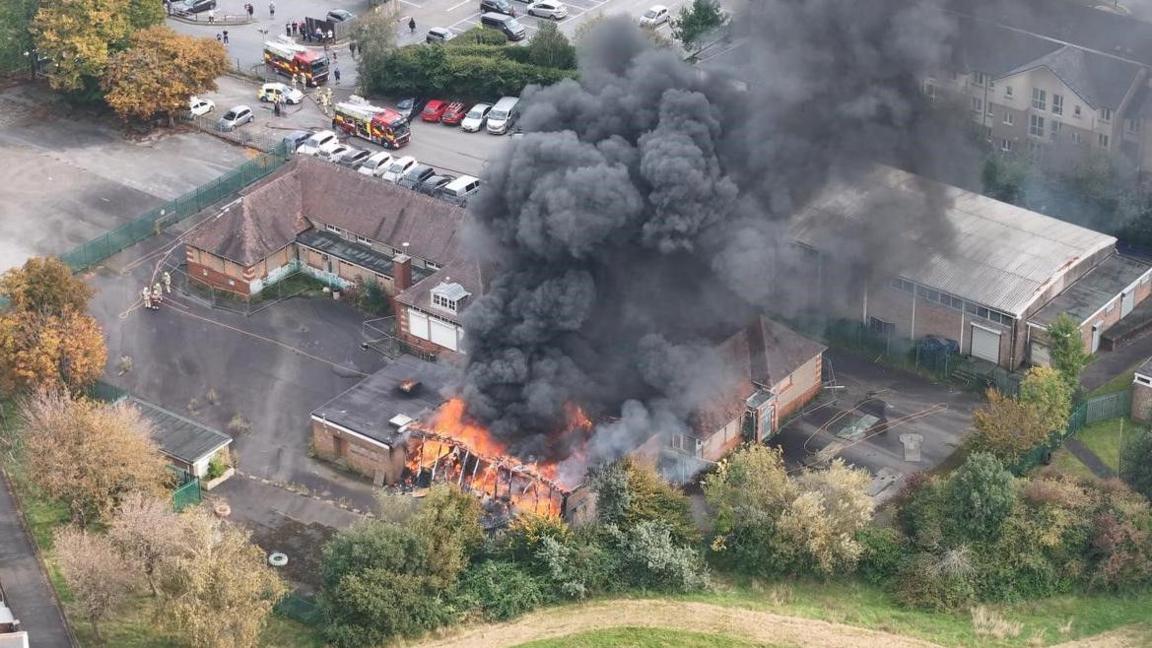 An aerial view of the fire in Gorseinon